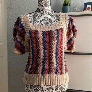 HAILEY & CO Flutter Crochet Knit Top w Square Neck Fall Rainbow Strips Small